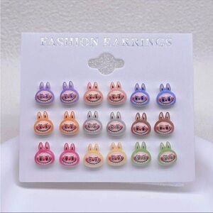 2Pairs Handmade Labubu Earrings w 925 silver Plated posts. Cute Bunny-Girls Gift